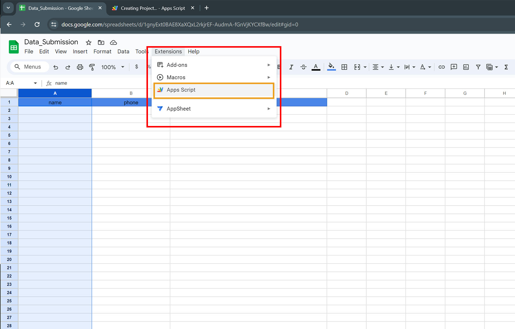 App Script Google Sheet : App Script