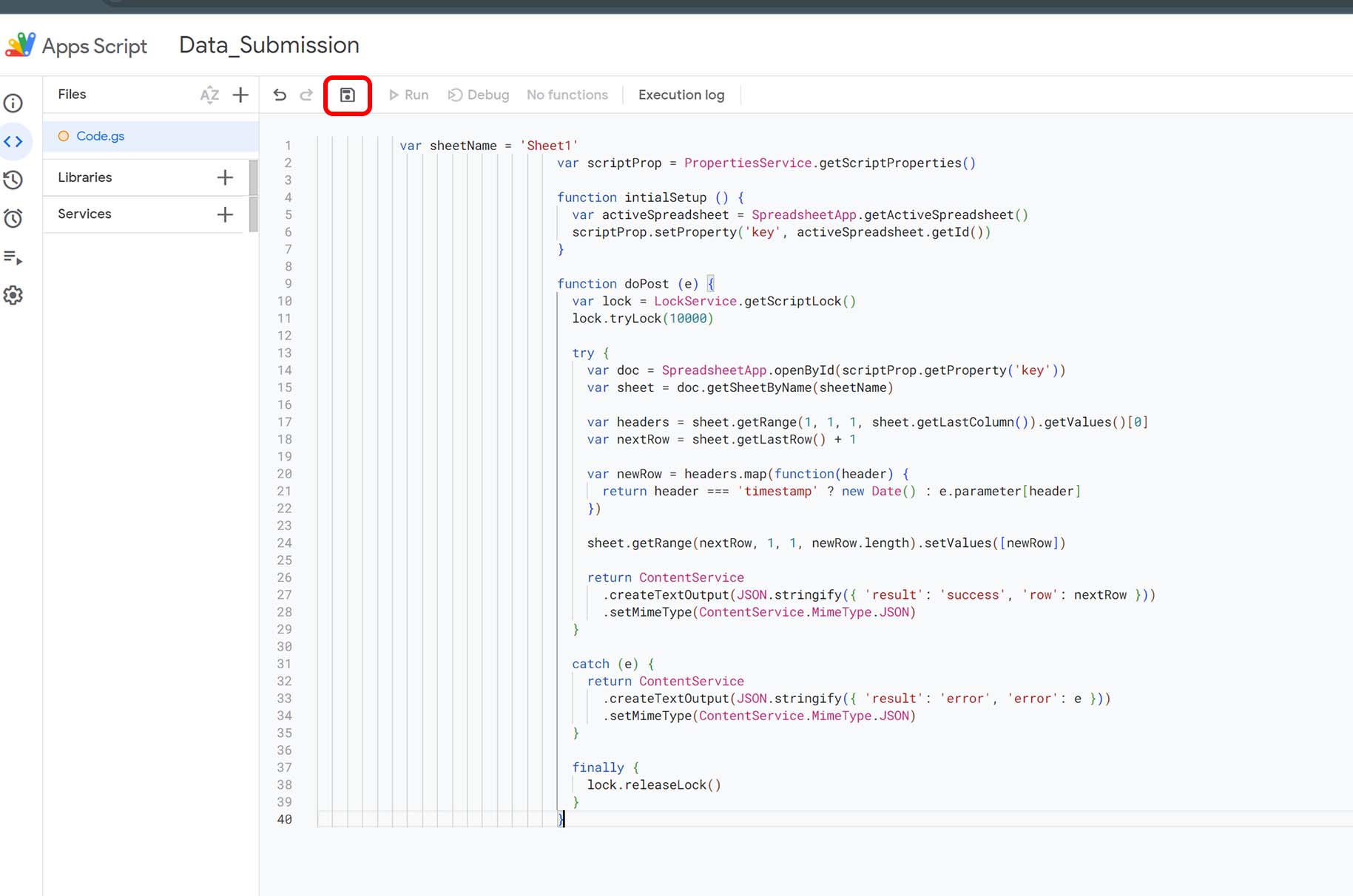 Apps Script Save Google Apps Script Code