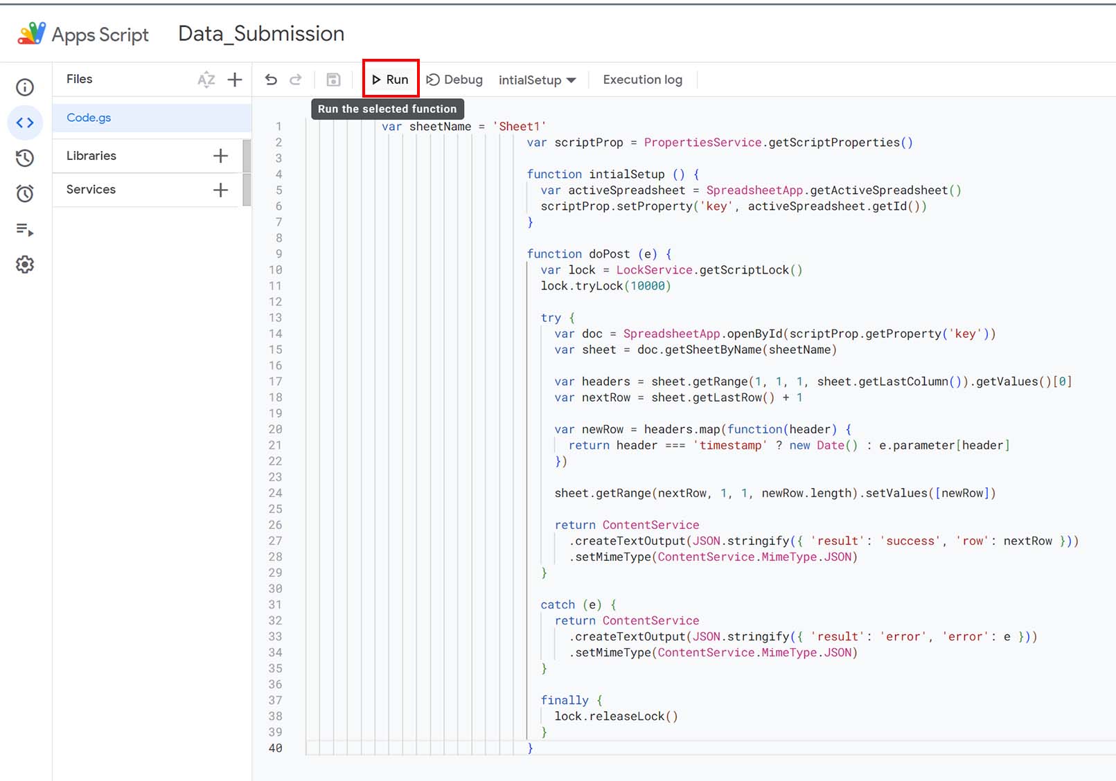Apps Script Code Run Google Apps Script Code