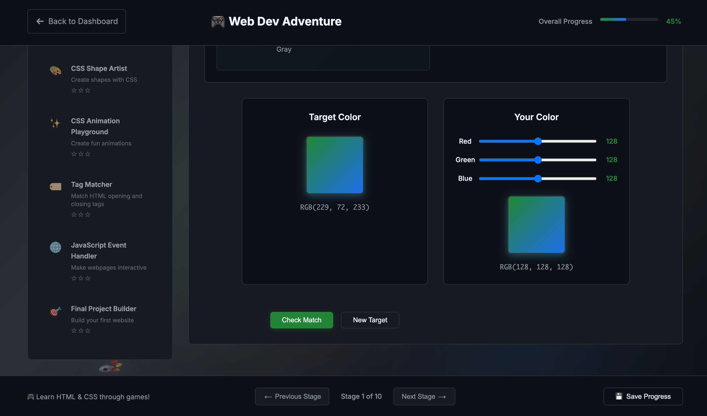 Interactive CSS Learning Game - Learn styling through gameplay CSS Game Class - Interactive Learning