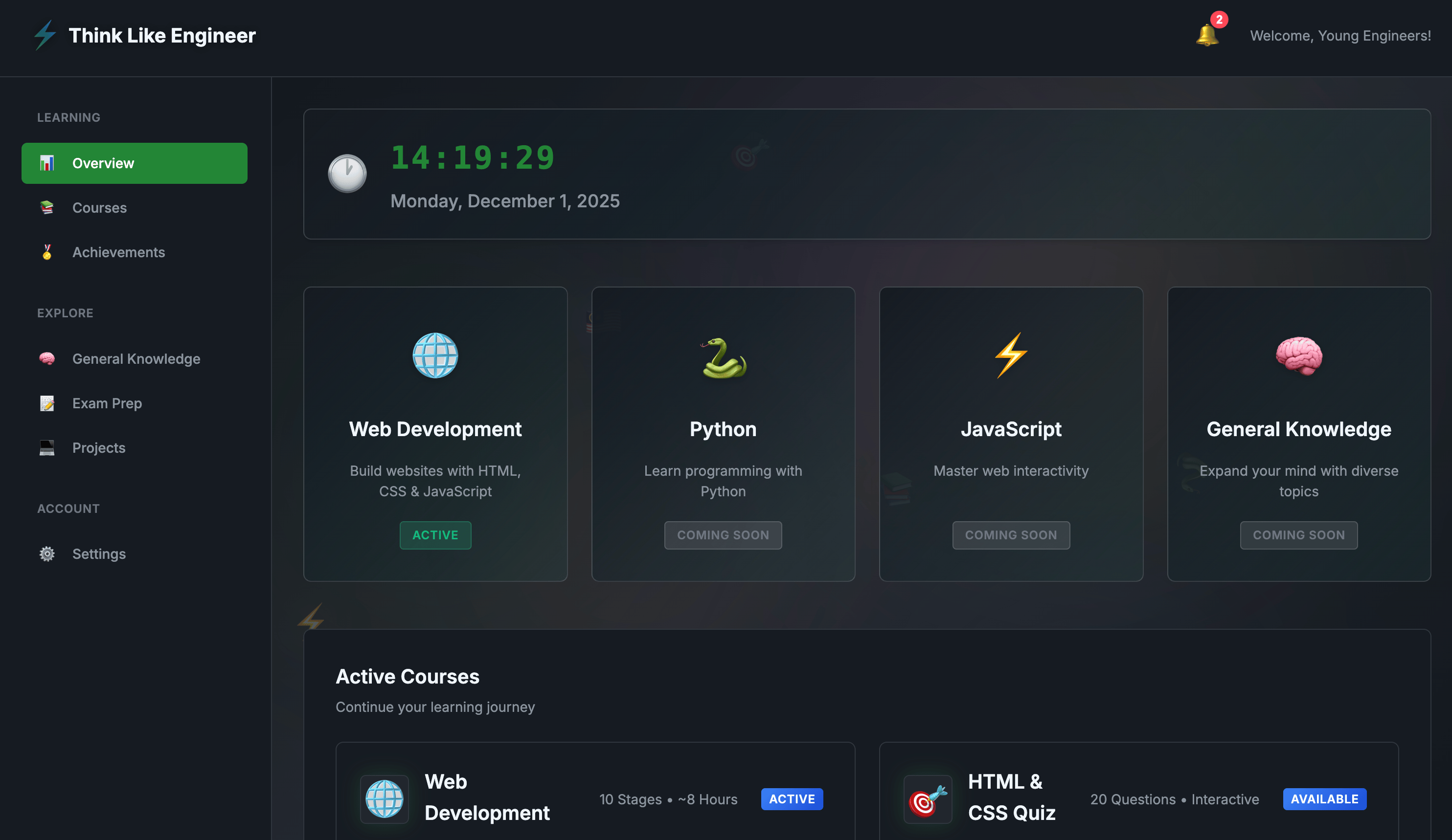 Think Like Engineers Platform Dashboard Think Like Engineers Dashboard